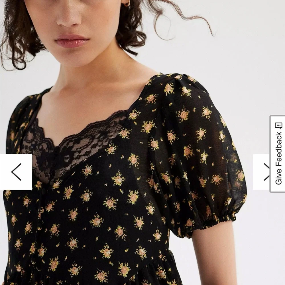 Urban Outfitters Black Floral Chiffon Babydoll Dress - Picture 4 of 8